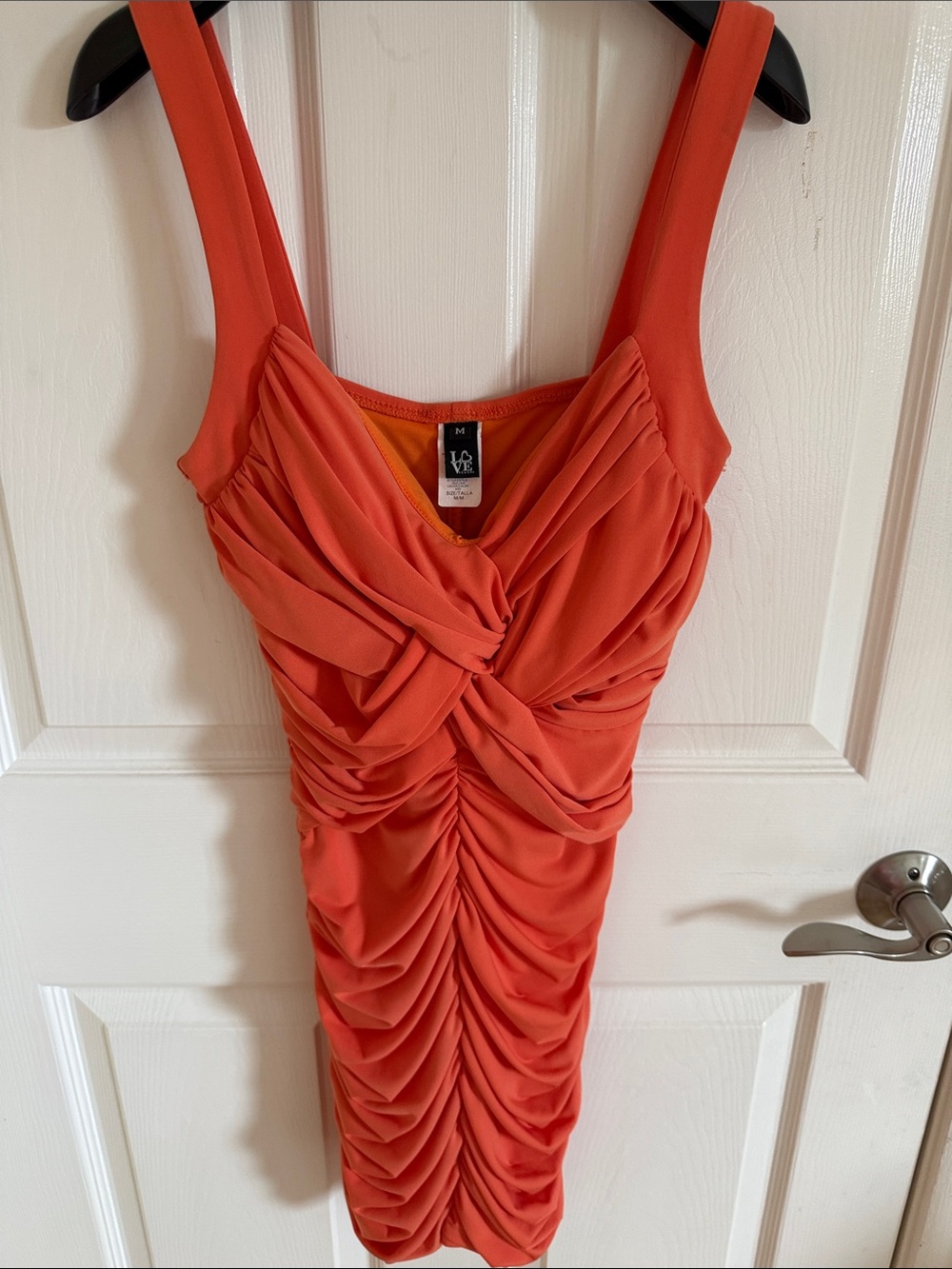 Love Coral-Orange Ruched Midi Dress